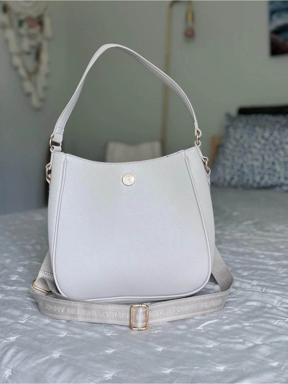 Tommy Hilfiger Light Cream Taupe Crossbody Shoulder Convertible Bag